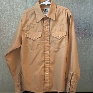 Ely Cattleman Tan Pearl-Snap Western Button-Down Shirt